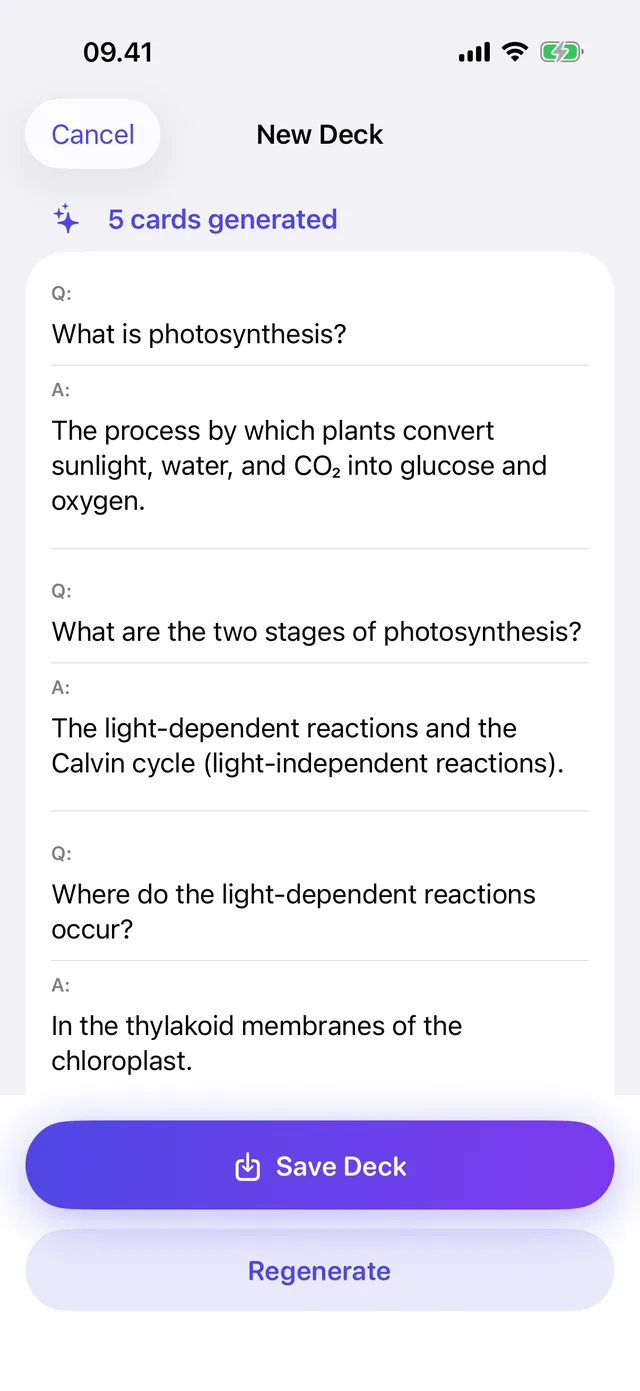 Five question-and-answer flashcards generated from the notes